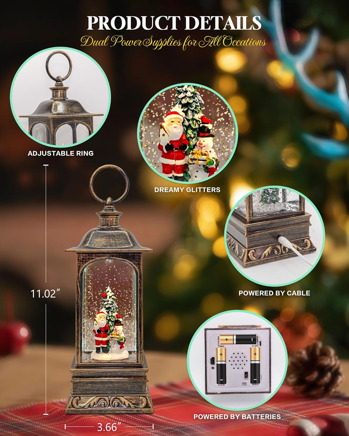 Musical Christmas Snow Globes Lantern, 7.87" Lighted Electric Snowglobes with 8 Holiday Songs 6H Timer Dual Power, Snowman Christmas Ornaments Snow Globe for Kids Adults Xmas Decor Gifts for Men Women
