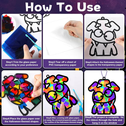 32 Sets Outer Space Suncatchers Craft Kit DIY Window Stained Glass Effect Planet Astronaut Alien Paper Crafts Home School Classroom Decoration Kid Birthday Gift Creative Art Project Activity Game - Colors B
