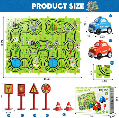 Beby Buty 64PCS Puzzle Track Car Set Toys for Kids Boys, Toddler Toys Gifts for 3 4 5 Year Old, Floor Puzzle Tracks Car for Boys Ages 3-5 4-6, for 3 4 5 6 Year Old