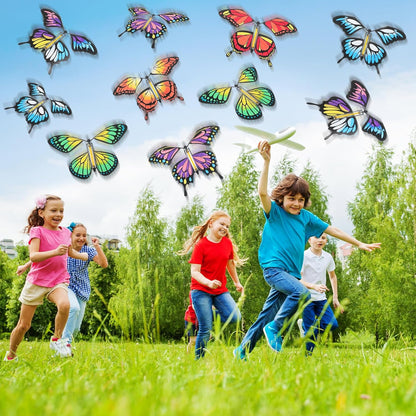 Seenelling 44 Pcs Flying Butterfly Craft Kit with 32 Wind up Butterflies and 12 Color Pens People Painting White Paper Butterflies DIY Toy for Party Game School Activity Birthday Gift (Style 3)