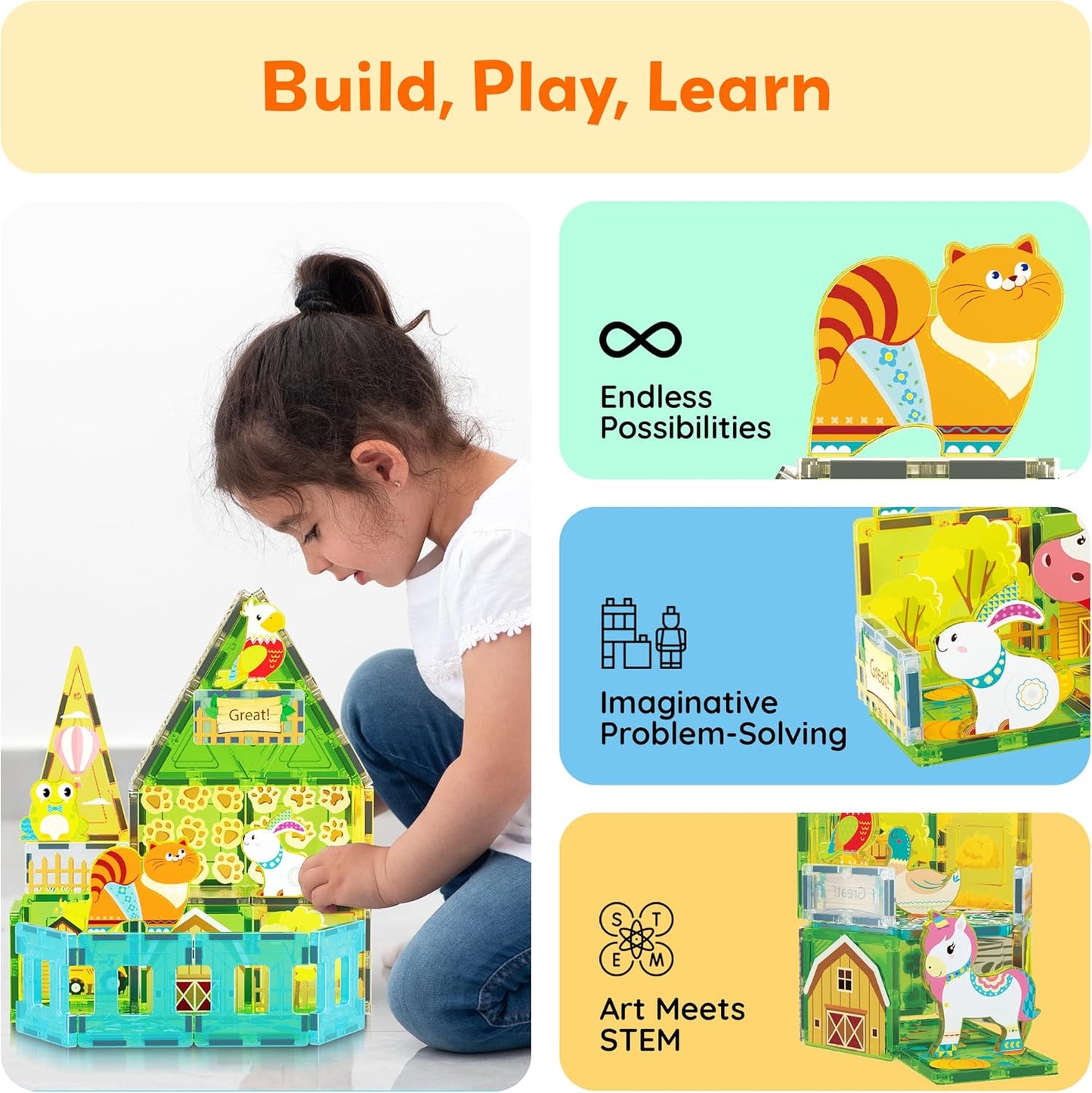 PicassoTiles Magnetic Tiles Magnet Tile Building Blocks Marine Animal World Themed Set with 8 Ocean Character Action Figures STEM Learning Toy Construction Toddlers Boys Girls Ages 3+ PTQ25