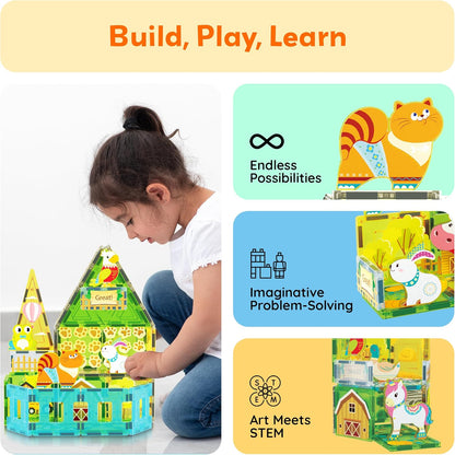 PicassoTiles Magnetic Tiles Magnet Tile Building Blocks Marine Animal World Themed Set with 8 Ocean Character Action Figures STEM Learning Toy Construction Toddlers Boys Girls Ages 3+ PTQ25