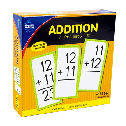 Carson Dellosa 169 Addition Flash Cards, All Facts for Adding Through 12, Flashcards for Ages 6 and Up, Kindergarten Learning Activities and Math Games for Kids 5-7