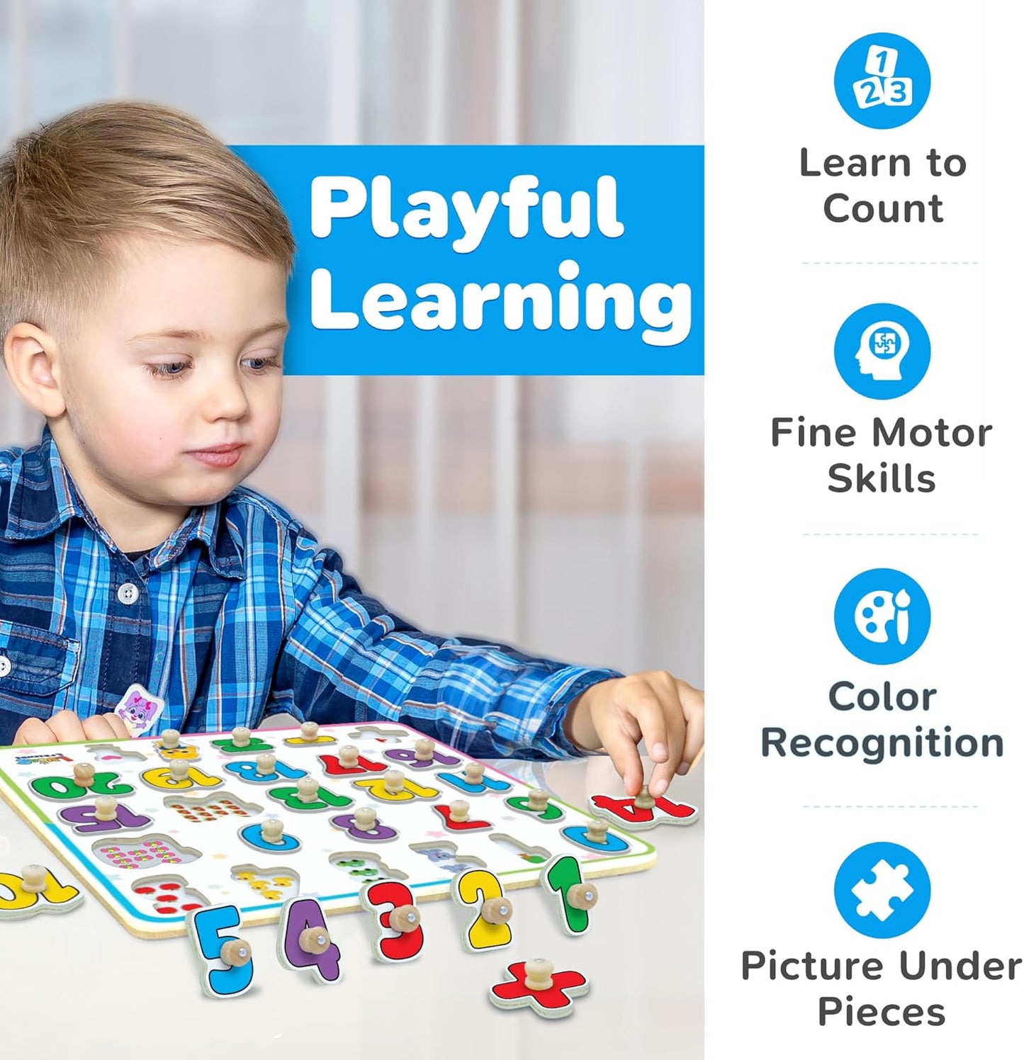 Number Puzzle for Toddlers Jumbo - Educational Wooden Montessori Toys, Fun Preschool Learning Activities for Boys and Girls, Learn to Count Puzzle Board for Ages 3 4 5 by Lucas & Friends