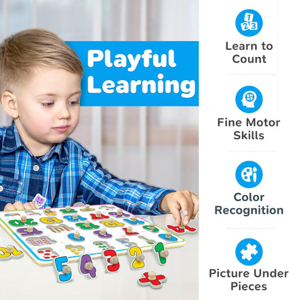 Number Puzzle for Toddlers Jumbo - Educational Wooden Montessori Toys, Fun Preschool Learning Activities for Boys and Girls, Learn to Count Puzzle Board for Ages 3 4 5 by Lucas & Friends