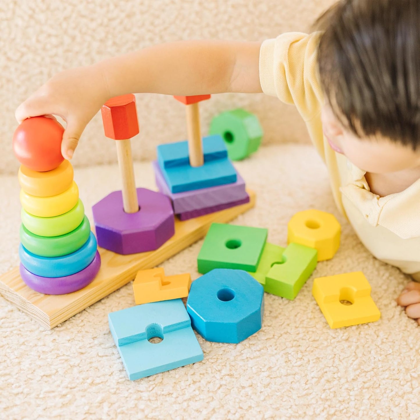Melissa & Doug Geometric Stacker - Wooden Educational Toy,25 count(pack of 1)