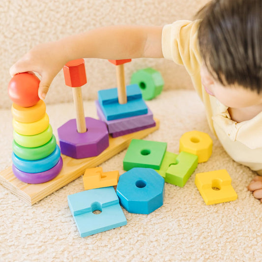 Melissa & Doug Geometric Stacker - Wooden Educational Toy,25 count(pack of 1)