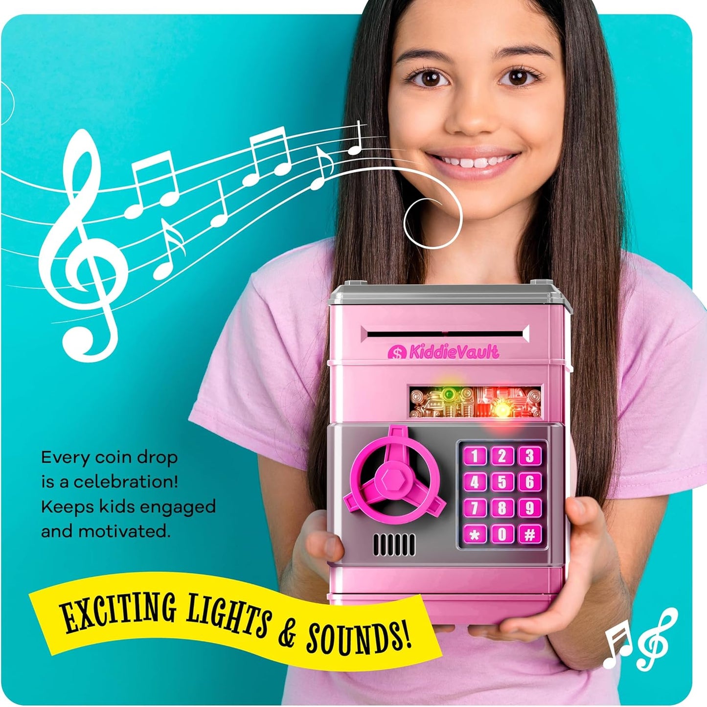 Piggy Bank for Kids - Electronic Money Saving Box w/Code- ATM Safe - Toy Coin Bank - Toys for Girls Age 3, 4, 5, 6, 7 - Birthday Gifts for 8, 9, 10, 11, 12 Year Old Girl (Pink & Silver)