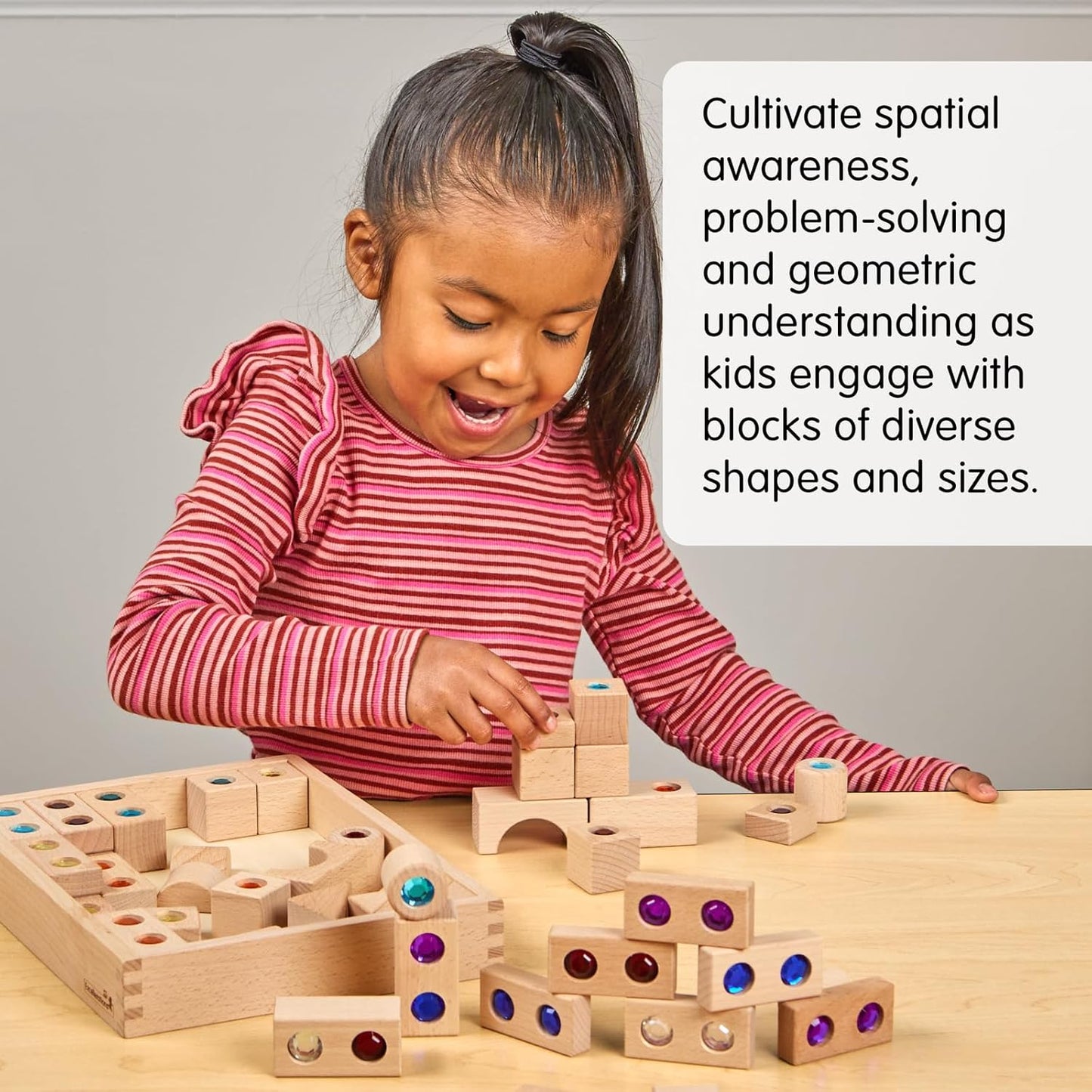 Excellerations Wooden Gem Blocks - Set of 50 with Tray