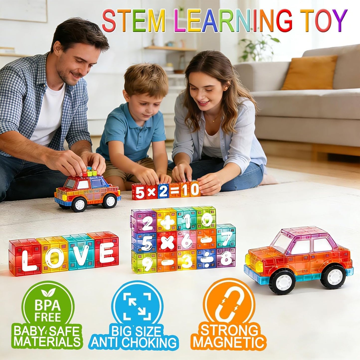 Magnetic Blocks,100 PCS Build Magnetic Santa Chimney Xmas Tree Gift World, STEM Construction Magnetic Cube for Boys Girls Age 3 4 5 6 7 8 9 10,Sensory Stacking Toy Christmas Birthday Gifts for Kids