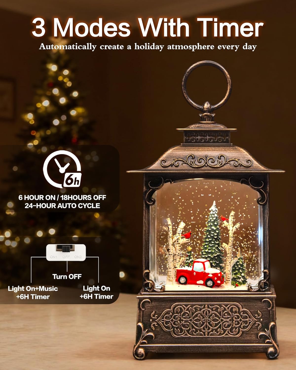 Extra Large Christmas Snow Globes Christmas Lantern, 12.99" Musical Snow Globe with 8 Songs, Santa Snowglobe for Kids Adults, 6H Timer Dual Power, Lighted Christmas Decorations Indoor Gifts