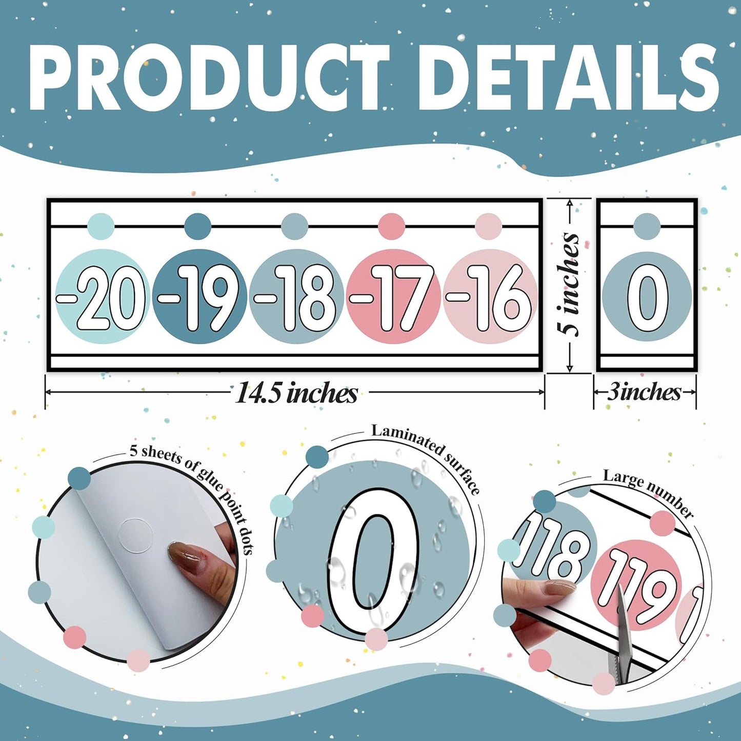 29 Pieces Number Line for Classroom Wall -20 to 120 Number Line Bulletin Board Border Boho Classroom Decorations Math Posters for Teachers