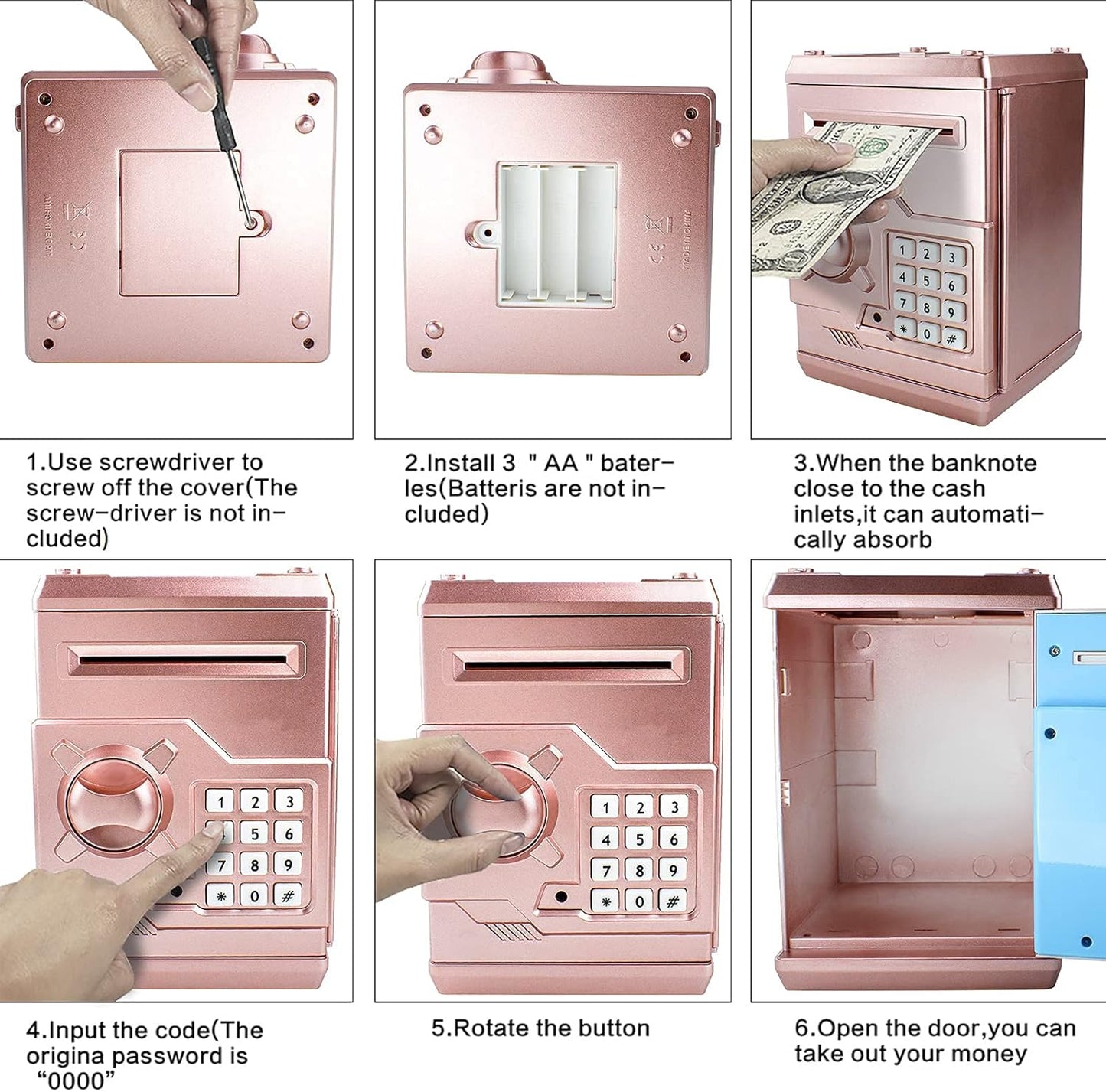 Piggy Bank Electronic Mini ATM for Kids Baby Toy, Safe Coin Banks Money Saving Box Password Code Lock for Children,Boys Girls Best Gift (Silver)