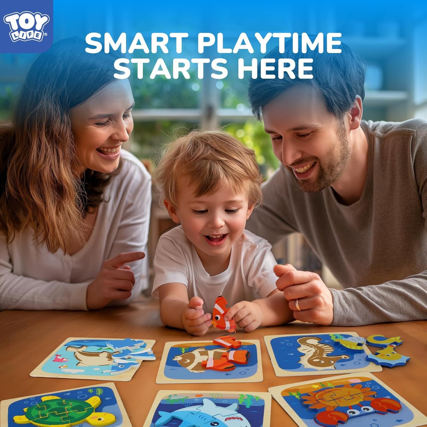 TOY Life Wooden Puzzles for Toddlers 2-4, Sea Animals Puzzles for Toddlers 1-3, Wood Puzzles Educational Montessori Toys Gifts for 1 2 3 Year Old, Baby Kids Learning Toy