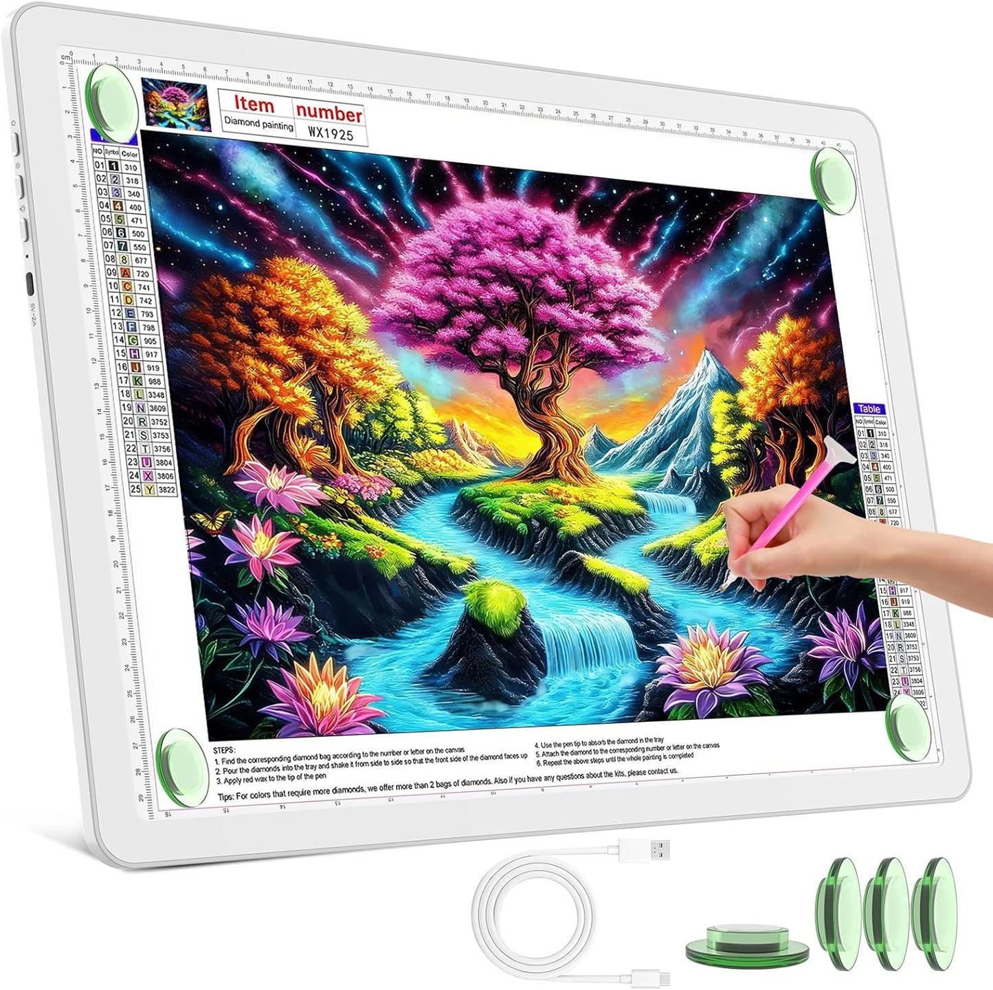 TOHETO Rechargeable A3 Light Pad for Diamond Painting, Ultra Bright Tracing Light Box for Drawing, Wireless Lightbox for Tracing and Drawing, Cordless Diamond Art Light Board for Sketching (Black)