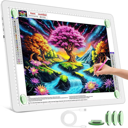 TOHETO Rechargeable A3 Light Pad for Diamond Painting, Ultra Bright Tracing Light Box for Drawing, Wireless Lightbox for Tracing and Drawing, Cordless Diamond Art Light Board for Sketching (Black)