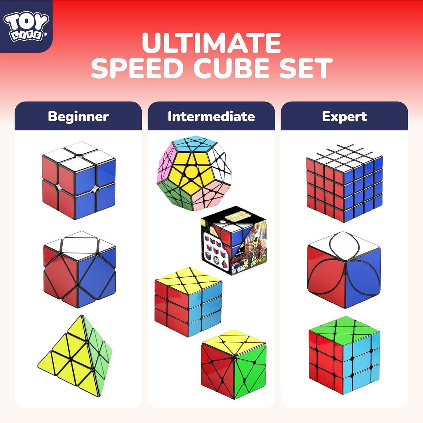 STEAM Life Speed Cube Set 5 Pack Magic Cube | Includes Speed Cubes 3x3, 2x2 Speed Cube, Pyramid Cube, Megaminx Cube Puzzle Cube Bundle for Kids & Adults