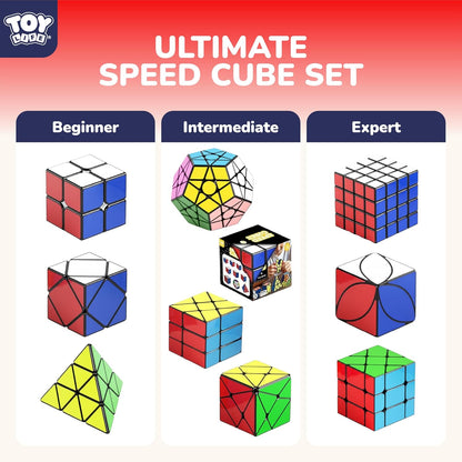 STEAM Life Speed Cube Set 5 Pack Magic Cube | Includes Speed Cubes 3x3, 2x2 Speed Cube, Pyramid Cube, Megaminx Cube Puzzle Cube Bundle for Kids & Adults