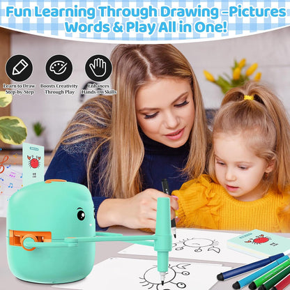 Drawing Robot for Kids with 150 Learning Cards and 17 Colorful Pens, Voice Interactive Educational Smart Art Painting Machine, Step-by-Step Drawing Guidance for Boys Girls Early Learning & STEM Toys