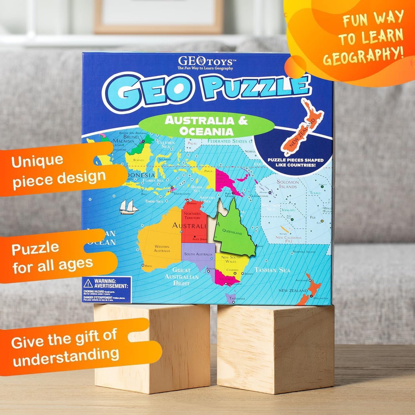GeoToys GeoPuzzle, World Jigsaw Puzzles, 68 Pc Geography Game & Map Puzzle, Educational Games & Kids Learning Activities, Puzzle Gifts for Children Ages 6-9, Fun Learning Toys for Kids