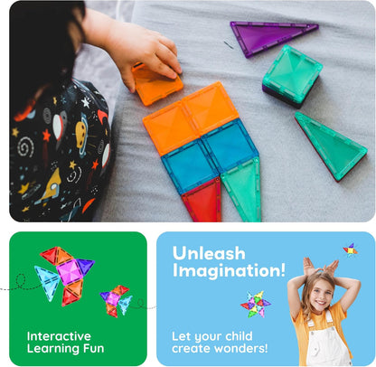 PicassoTiles 80 PCs Magnetic Tiles Travel Size Mini Version Building Block Construction Set for Kids Great Gift Ages 3+ Boys & Girls Preschool Kindergarten Montessori Playing Toys Stacking Fun PTM80