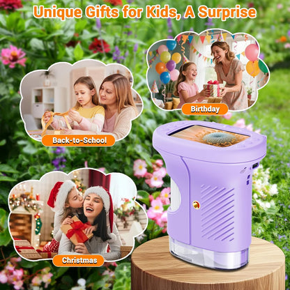Pocket Kids Microscope, 1000X Handheld Microscope for Kids w/2.4'' Screen, Photo Video Mini Portable Microscopes Science Edu Digiscope, Christmas Birthday Gifts Ideas for Kids Ages 3-12 (Purple)