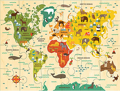 Petit Collage Floor Puzzle, Our World, 24-Pieces – Large Puzzle for Kids, Completed Map Puzzle Measures 18” x 24” – Makes a Great Gift Idea for Ages 3+