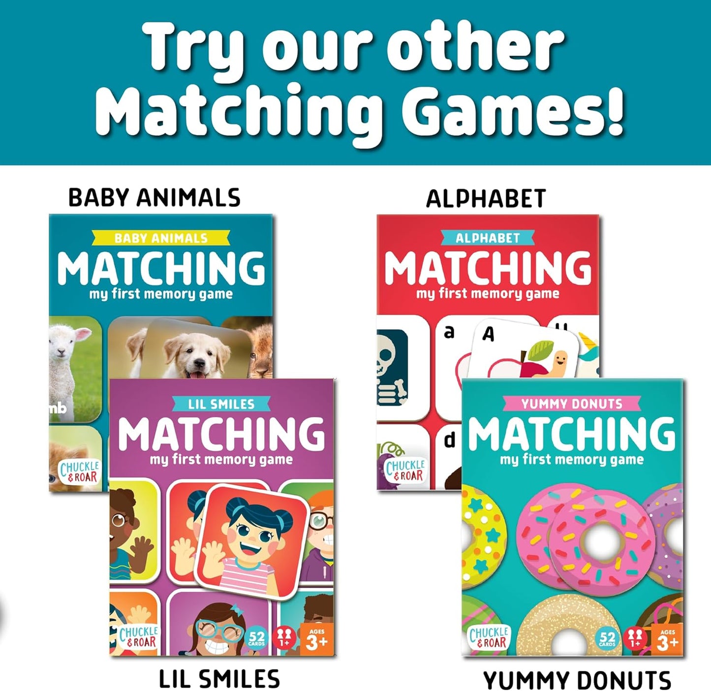 Chuckle & Roar Alphabet Matching Memory Game - Multicolor Tiles Concentration-Boosting Toddler Games - Uppercase & Lowercase Alphabet Learning - Travel-Friendly Matching Activity for Toddlers 3+