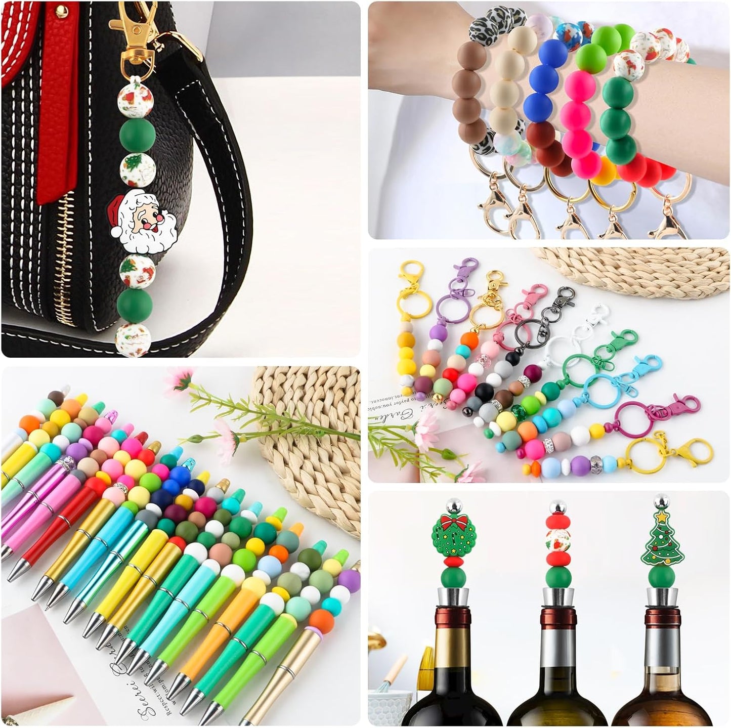 65Pcs 19mm Silicone Beads for Keychain Making Bracelet Necklace, Bulk Round Silicone Beads for Pens（Christmas Green） - Colors A