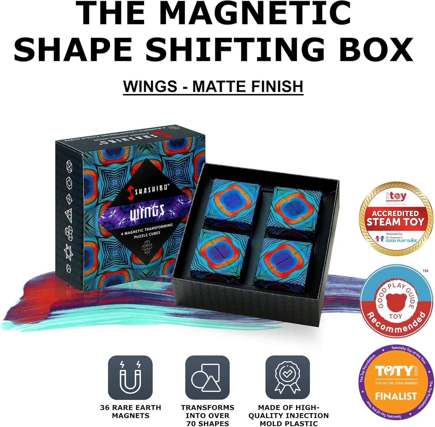 Shashibo Shape Shifting Box - Award-Winning STEM Fidget Toy with Ultra Strong Magnets - Puzzle Cube Transforms Into 100+ Shapes, Perfect Sensory Gift for Kids, Teens, and Adults (Blue Planet)