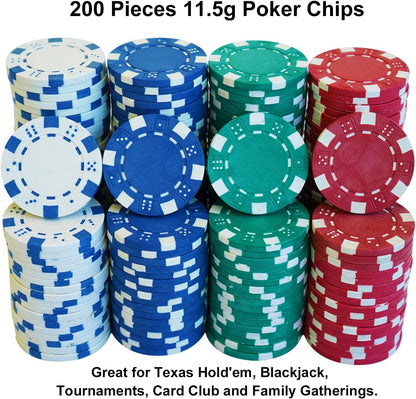 SEETOOOGAMES 100 Pieces 11.5g Clay Composite Dice Striped Casino Poker Chips- 4 Colors (red, Green, White and Blue)