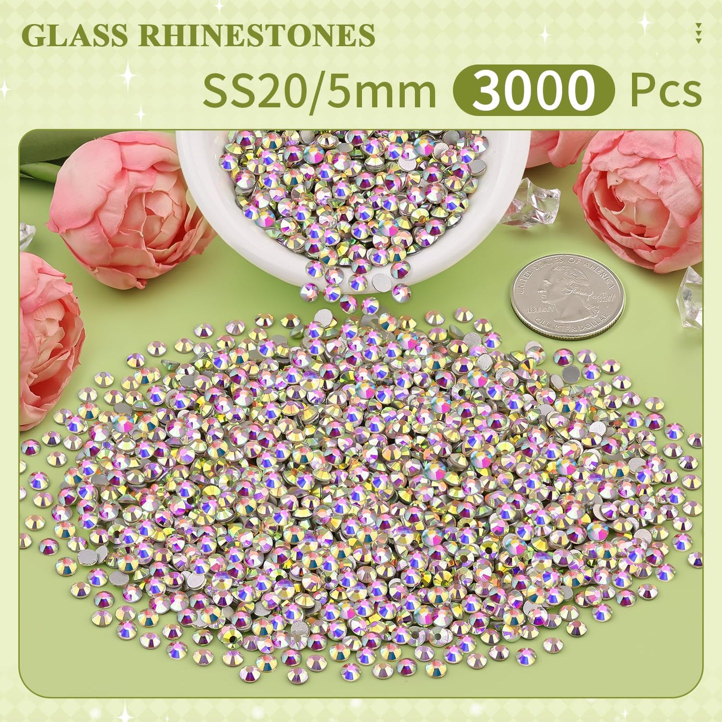 5000PCS SS6/2mm Glass Crystal Rhinestones (Clear), Bedazzling Flatback Rhinestones for Crafting DIY Crafts Nail Art Makeup Decoration, Gems Diamond Charms for Tumbler Shoes Clothing Mug