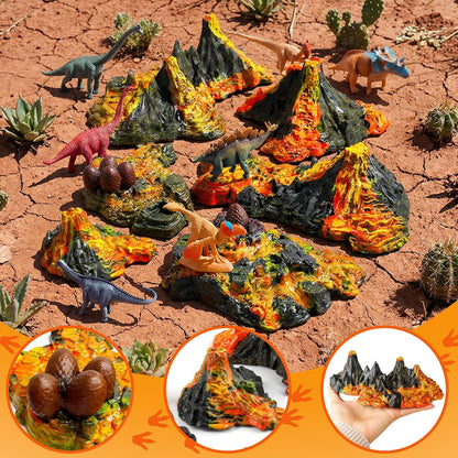 Aydinids 6 Pcs Mini Volcano Model with 12 Pcs Mini Dinosaur Figurines Plastic Dinosaurs Figurines Artificial Volcano Set for Dinosaur Cake Topper Birthday Gifts Party Supplies