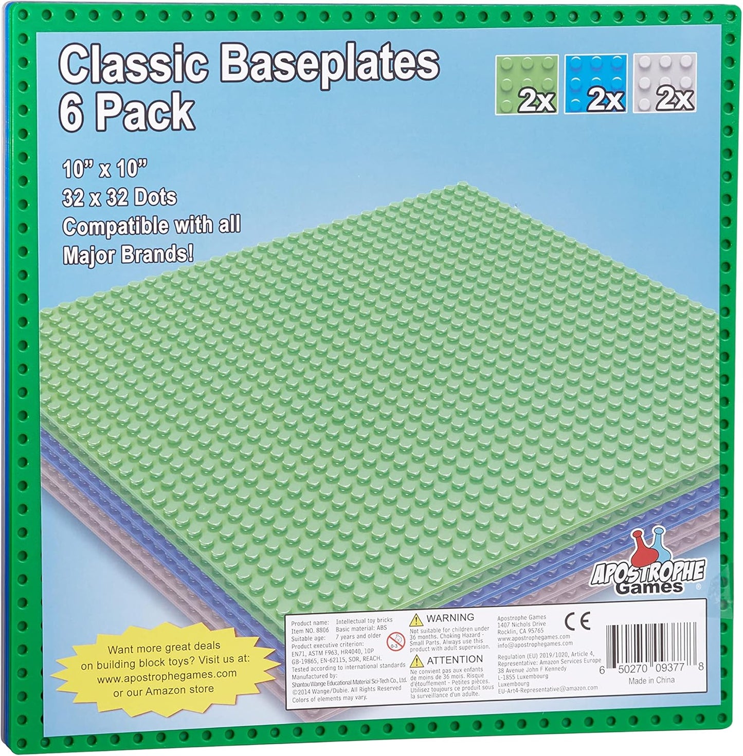 Apostrophe Games Island Building Block Base Plates Compatible with All Major Brands - 3 Pack Beach - 2 Straight & 1 Center Grass add-on to Expand Your Island - 10-1/16" x 10-1/16"Inches