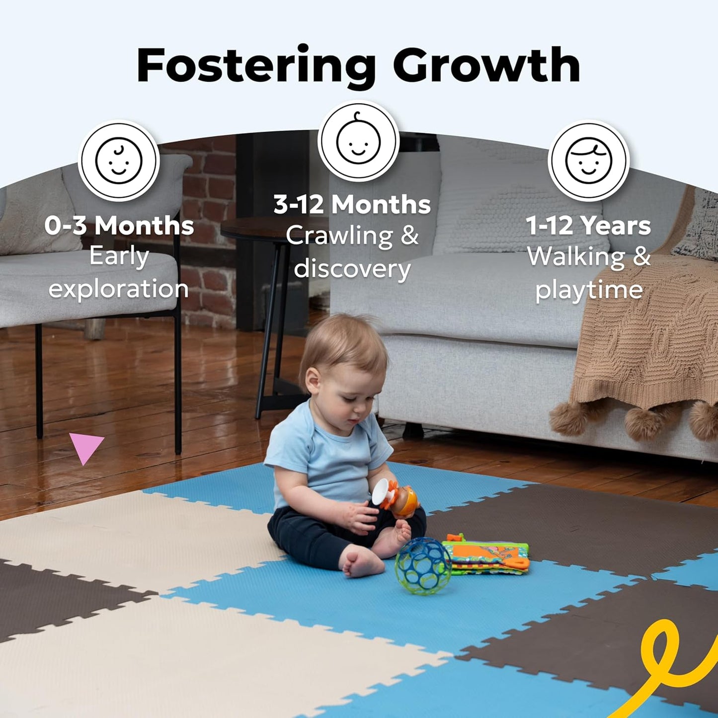 MioTetto Baby Play Mat, Soft Foam Floor Tiles for Kids. Adjustable Interlocking Foam Tiles, Fits with 50x50 Playpen Baby mat for Crawling & Development, Safe & Non-Toxic Playmat for Babies 6-12 Months