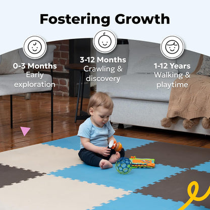 MioTetto Baby Play Mat, Soft Foam Floor Tiles for Kids. Adjustable Interlocking Foam Tiles, Fits with 50x50 Playpen Baby mat for Crawling & Development, Safe & Non-Toxic Playmat for Babies 6-12 Months