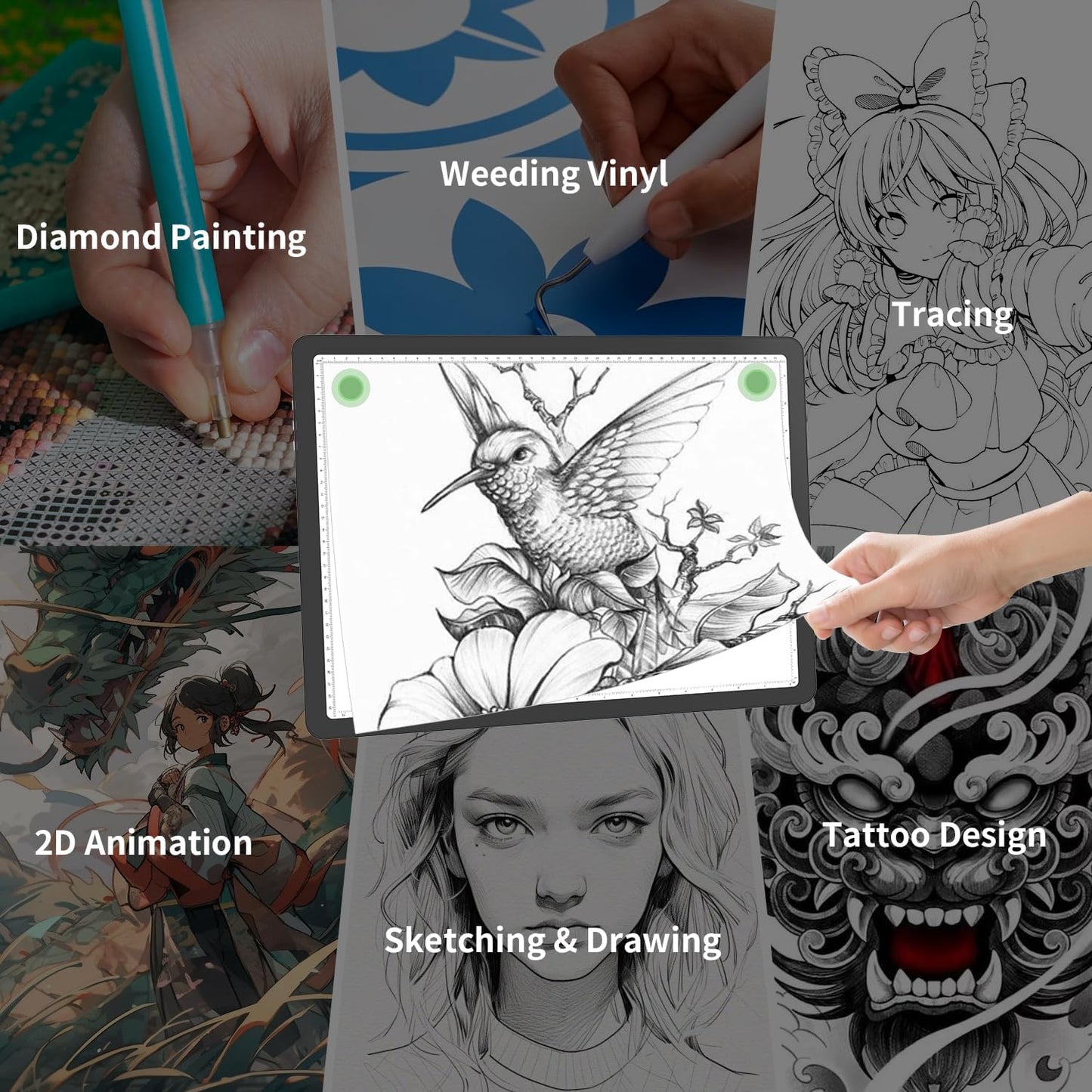 Rechargeable A3 Light Board for Diamond Painting, 5600 Lux Tracing Light Box with Side Physical Buttons, 3 Colors and 6 Levels of Brightness, LED Light Pad for Diamond Art, Drawing, Weeding Vinyl