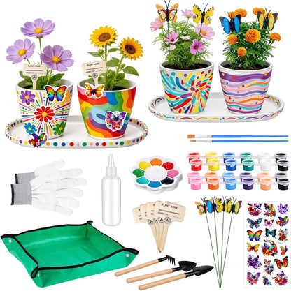 Hysagtek Paint & Plant Flower Growing Kit - Fun Gardening Set with 4 Pots, Art Craft Grow Garden Planting Set Birthday Easter Gift for Girls & Boys