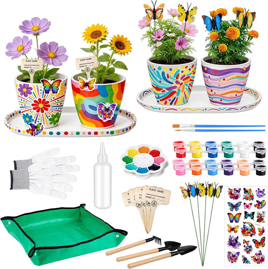 Hysagtek Paint & Plant Flower Growing Kit - Fun Gardening Set with 4 Pots, Art Craft Grow Garden Planting Set Birthday Easter Gift for Girls & Boys