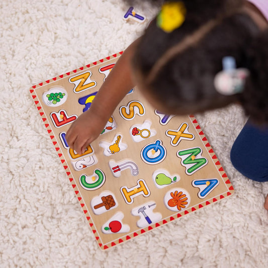 Melissa & Doug Lift & See Alphabet Wooden Peg Puzzle (26 pcs) Toddler and Preschool Puzzles for Ages 1+ - FSC-Certified Materials