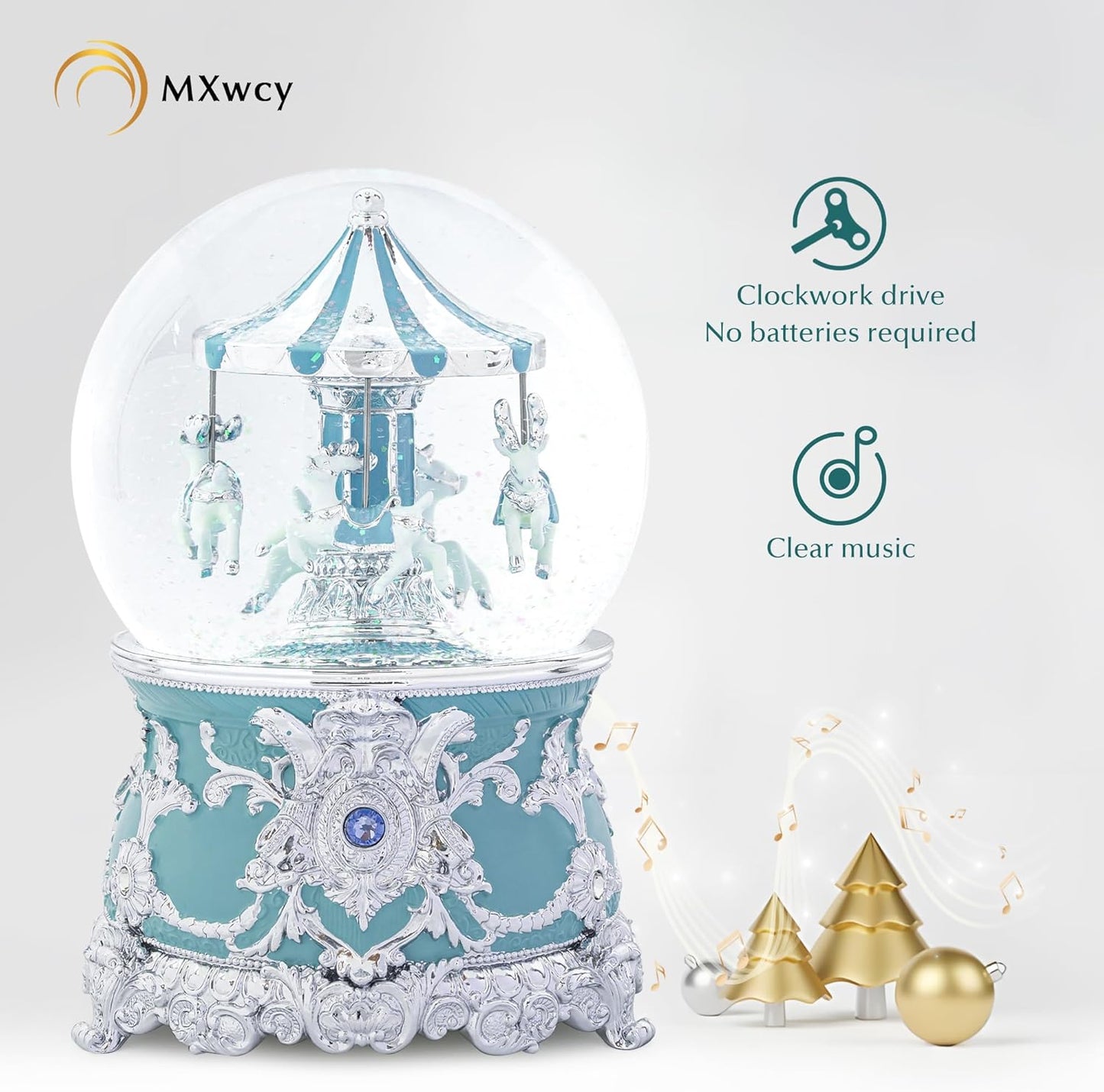 Carousel Music Box Gold & Ivory Christmas Snow Globes, 8.3" Rotate Carousel Snow Globe for Kids & Adults, Classic Wind up Musical Snow Globe Birthday Gifts for Women Girls, Carousel Horse Home Decor