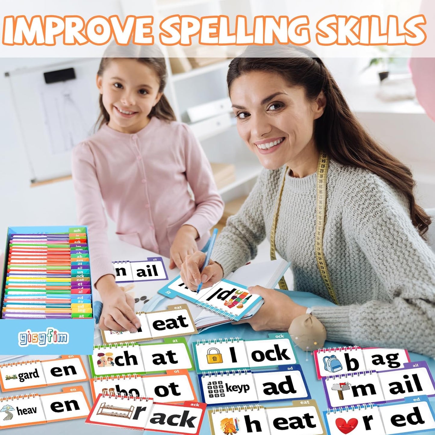 48 Word Family Build Book Spell Read and Rhyme Flip Activity Books Vocabulary Flashcards Kindergarten Sight Phonics Flashcard Learn to Read Activity Games for Kids Homeschool Supplies（Word Family)