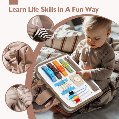 hahaland Busy Board for Toddlers - Montessori Toys Preschool Learning Activities with Life Skills, Alphabet, Number, Shape, Color, Animal, Weather - Toddler Boy Learning Educational Toys, Travel Toys