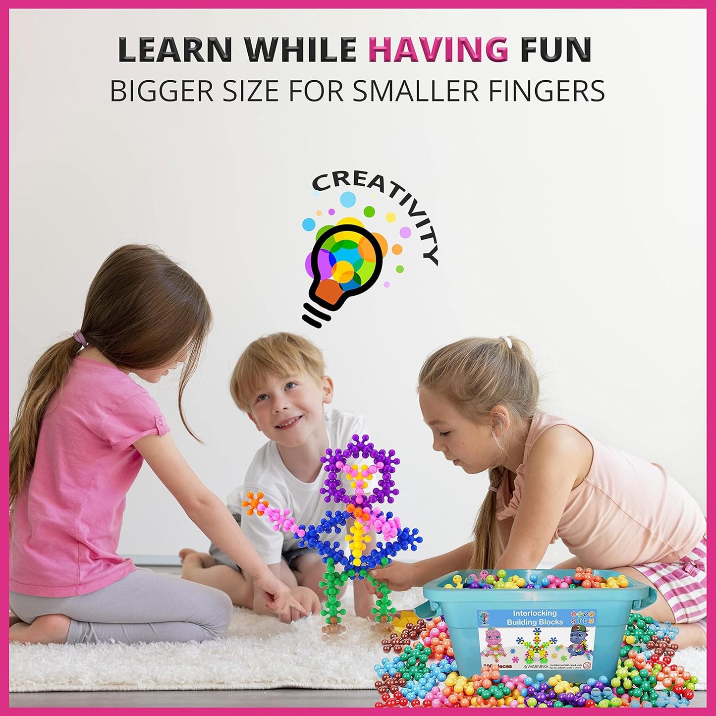 Curious 2 Learn 300pcs Pastel Building Blocks STEM Toy – Montessori Interlocking Discs Set for Kids 3+ | Educational Construction Set | Creative Gift for Girls & Boys | Safe, Durable & Colorful