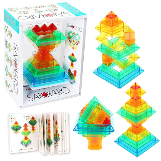Popular Playthings Sakkaro Geometry Play Stacking Toy, Colorful Shape Building Puzzle, Stem Learning Gift for Kids Ages 3 & Up