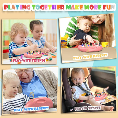 Montessori Busy Board with LED Light for Toddlers 2-4 Year Old, Sensory Toys with Sounds & Switches, Car Driving Travel Toys for Kids, Preschool Busy Book Boy and Girls Birthday Gifts (Pink)