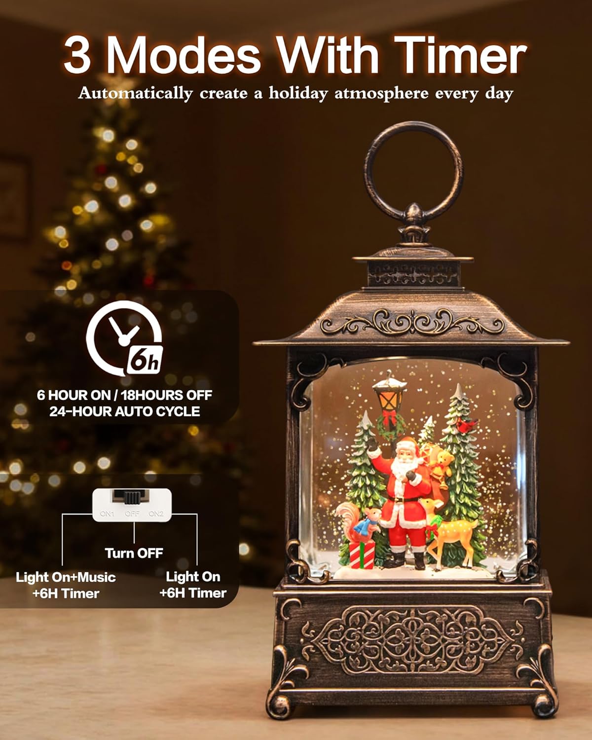 Extra Large Christmas Snow Globes Christmas Lantern, 12.99" Musical Snow Globe with 8 Songs, Santa Snowglobe for Kids Adults, 6H Timer Dual Power, Lighted Christmas Decorations Indoor Gifts