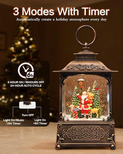 Extra Large Christmas Snow Globes Christmas Lantern, 12.99" Musical Snow Globe with 8 Songs, Santa Snowglobe for Kids Adults, 6H Timer Dual Power, Lighted Christmas Decorations Indoor Gifts