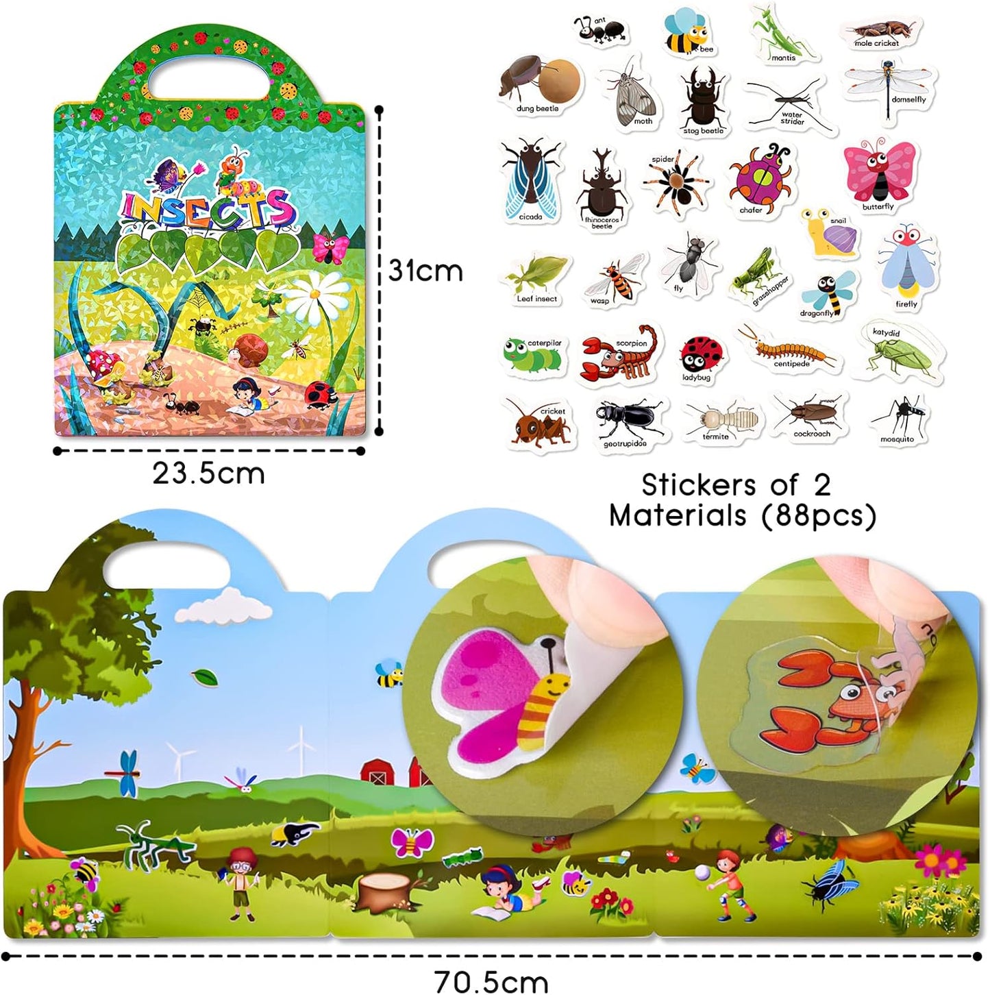 ASTARON Reusable Sticker Book for Toddlers, 88 Pcs Dinosaur Stickers Road Trip Activities Car Airplane Activities Travel Toys for Kids, Kids Quiet Time Activities (2-6 Age)