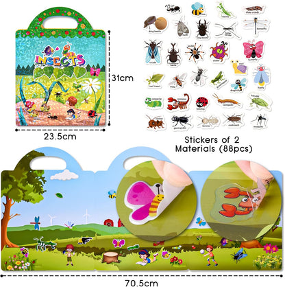 ASTARON Reusable Sticker Book for Toddlers, 88 Pcs Dinosaur Stickers Road Trip Activities Car Airplane Activities Travel Toys for Kids, Kids Quiet Time Activities (2-6 Age)